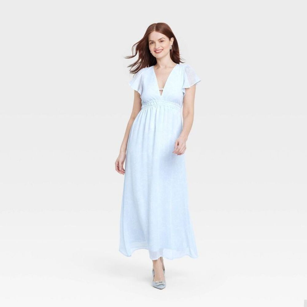 Women's Dolman Short Sleeve Maxi A-Line Dress - A New Day Light Blue XS